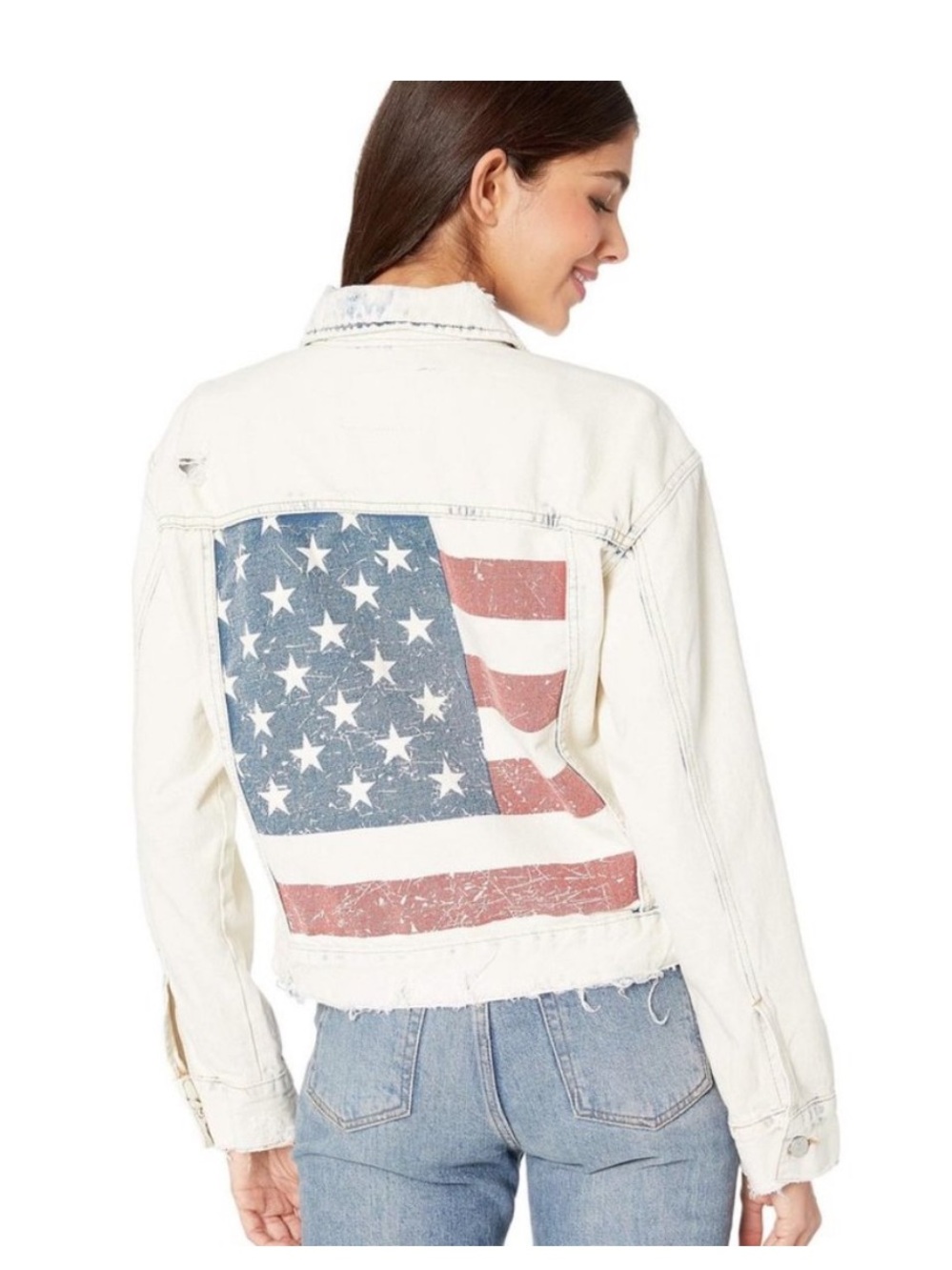 Blank NYC American Flag Distressed Denim Jacket Size S - Picture 8 of 15